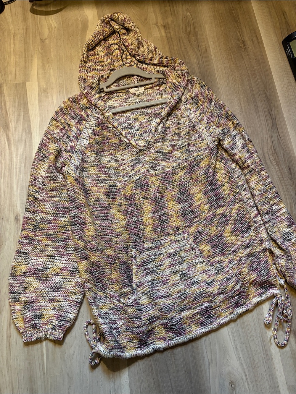 Easel Multicolor Hooded Knit Sweater - Women's Casual V-Neck Pullover small